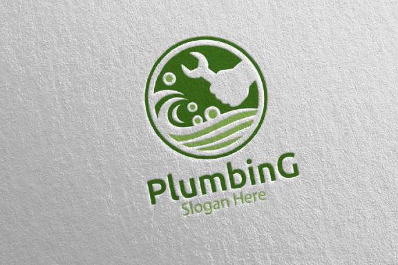 Wrench Plumbing Logo with Water and Fix Home Concept 78