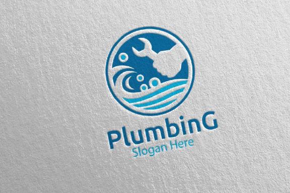 Wrench Plumbing Logo with Water and Fix Home Concept 78