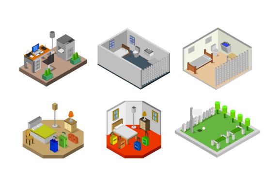 6 isometric interior set - room 15