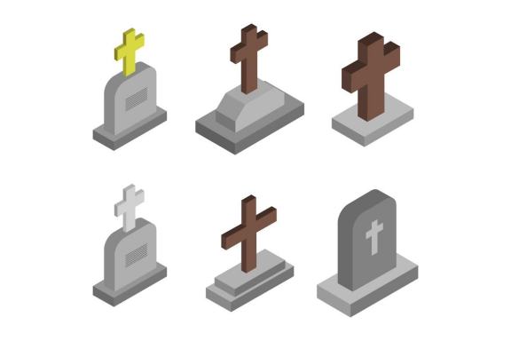 6 isometric buildings set - tombstones 1