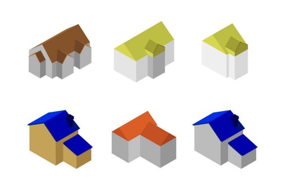 6 isometric buildings set - various 33