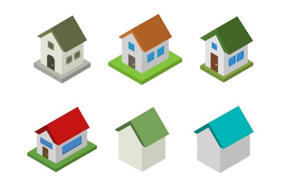 6 isometric buildings set - various 34