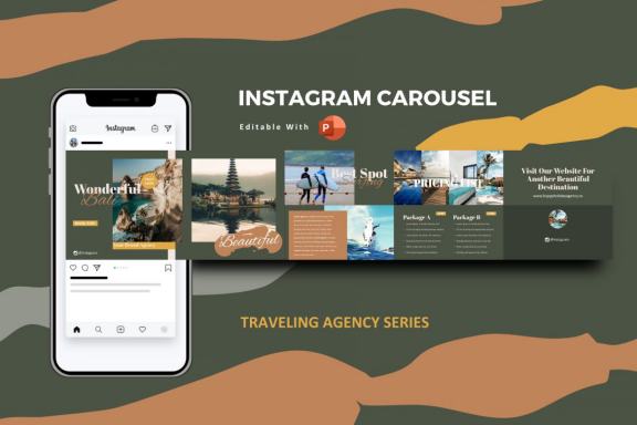 Traveling agency tour and travel instagram carousel powerpoint template