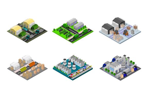 6 isometric buildings set - various 41
