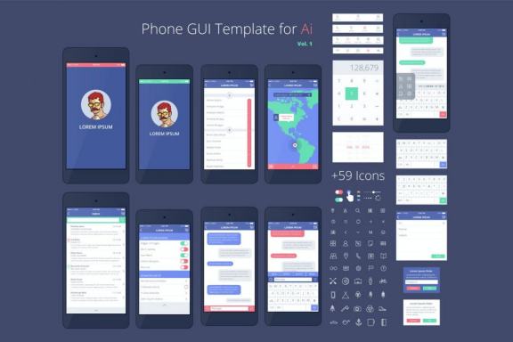 Phone GUI Template and Wireframe UI Kit