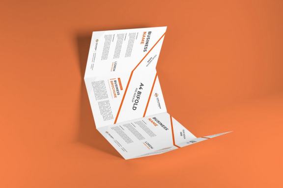 Realistic A4 Bifold Brochure Photoshop Mockup