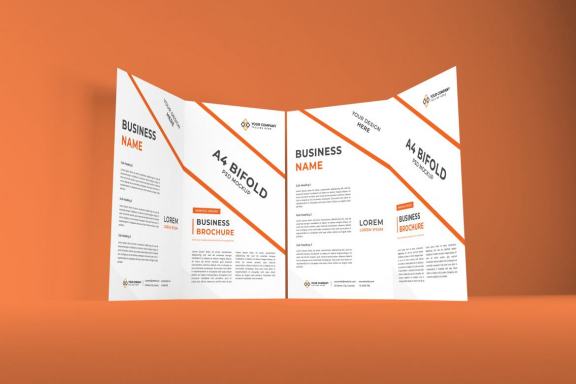 Realistic A4 Bifold Brochure Photoshop Mockup