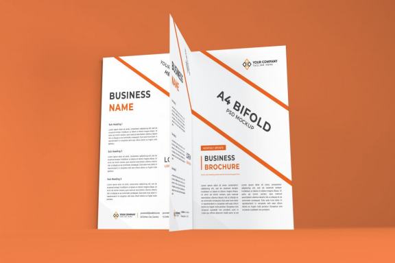 Realistic A4 Bifold Brochure Photoshop Mockup