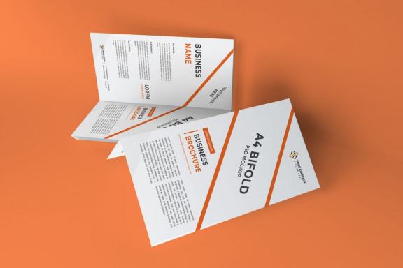Realistic A4 Bifold Brochure Photoshop Mockup