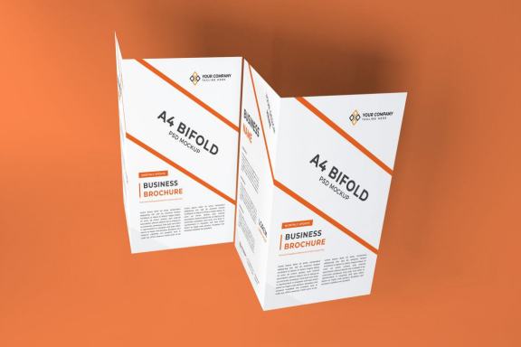 Realistic A4 Bifold Brochure Photoshop Mockup