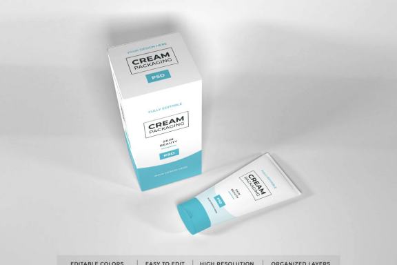 Realistic Cosmetic Cream Packaging Mockup Template