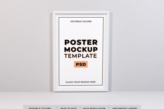 Realistic Poster on Wall Mockup Template