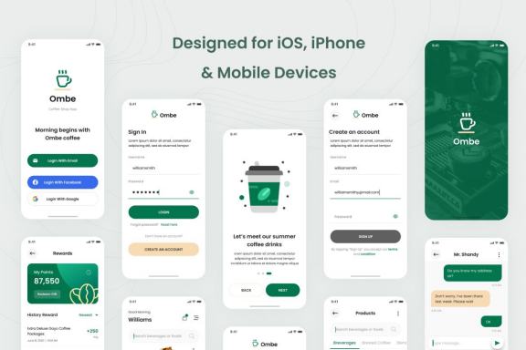 Ombe - Coffee Shop iOS App Design UI Template