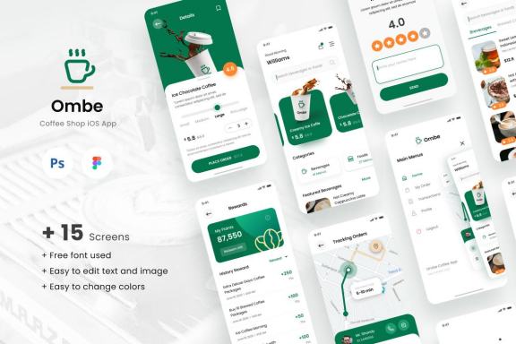 Ombe - Coffee Shop iOS App Design UI Template