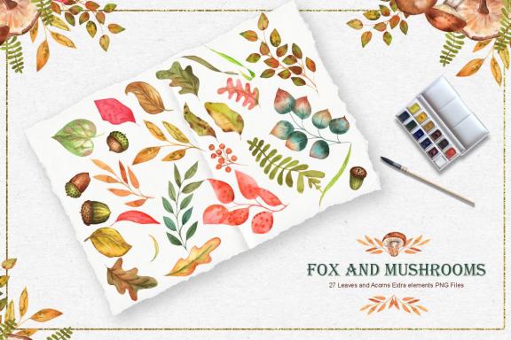 Fox and Mushrooms Watercolor Set