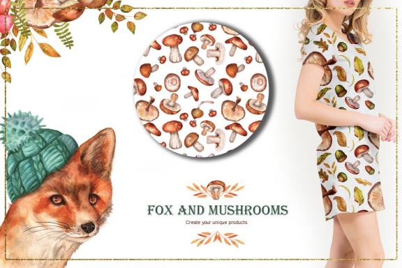 Fox and Mushrooms Watercolor Set