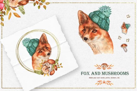 Fox and Mushrooms Watercolor Set