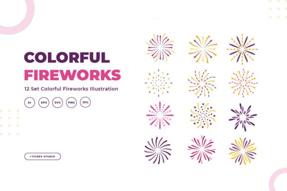 Set of colorful fireworks illustration