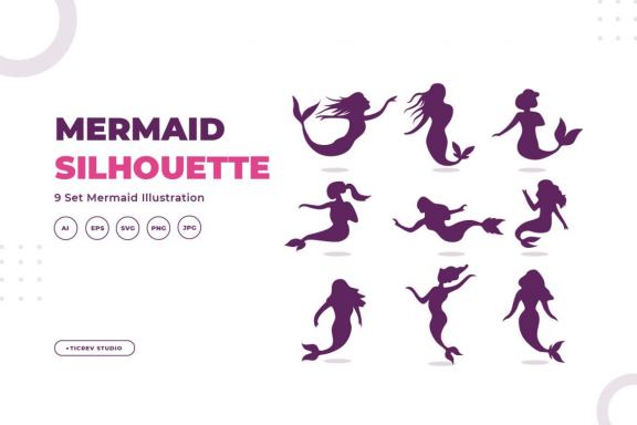 Silhouettes of mermaid