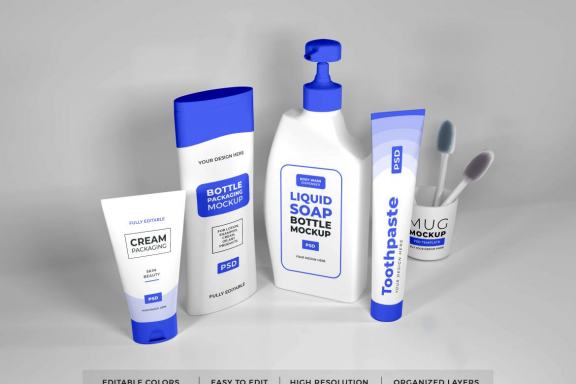 Realistic Bath Kit Mockup Template