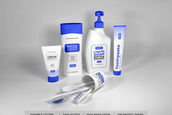 Realistic Bath Kit Mockup Template