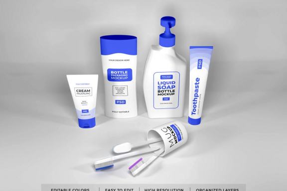 Realistic Bath Kit Mockup Template