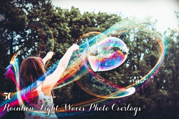 50 Rainbow Light Waves Photo Overlays