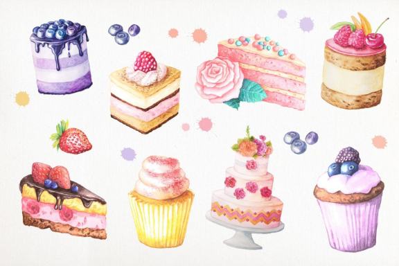 Watercolor Cakes Set
