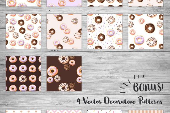 Watercolor Donuts Patterns & Graphics