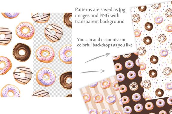 Watercolor Donuts Patterns & Graphics