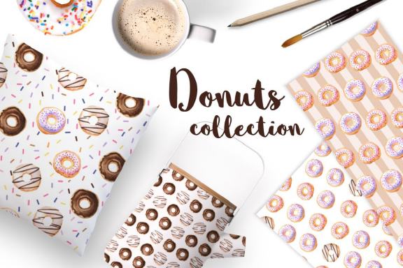 Watercolor Donuts Patterns & Graphics