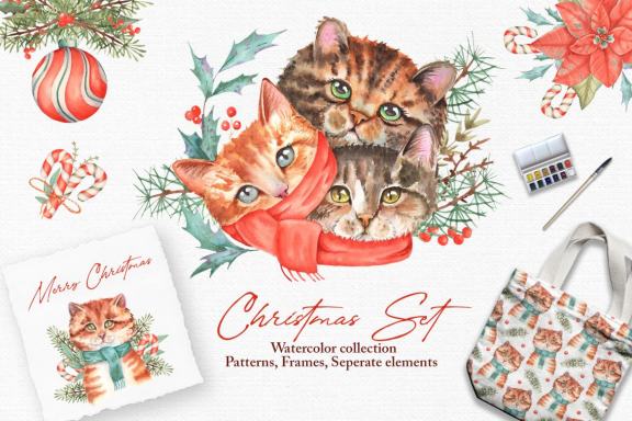 Watercolor Christmas Set