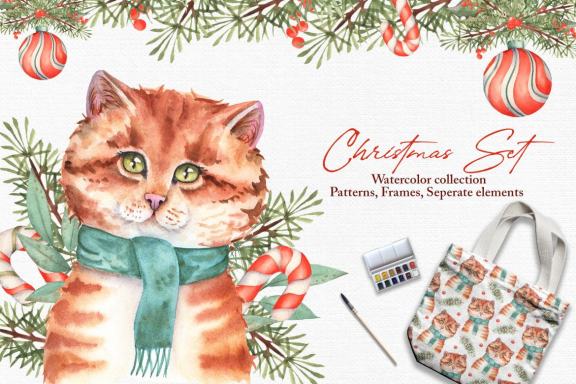 Watercolor Christmas Set