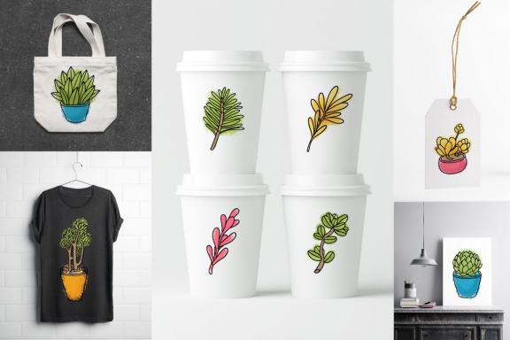 Succulents 14 vector illustrations