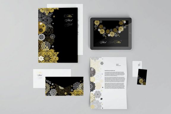Gold Black White Snowflakes Suite