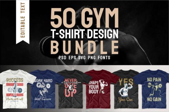 50 Gym Workout T-shirt Design Bundle