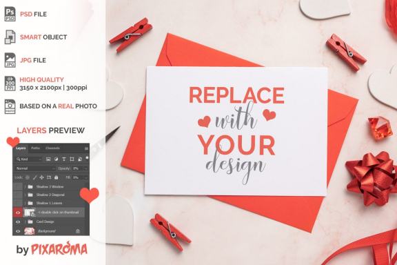  Romantic Card with Envelope Mockup
