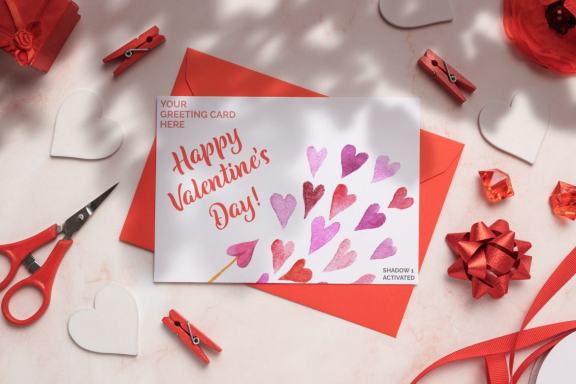  Romantic Card with Envelope Mockup