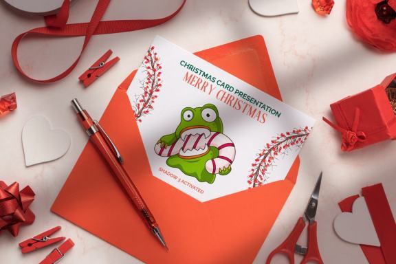 Red Envelope with White Card Mockup