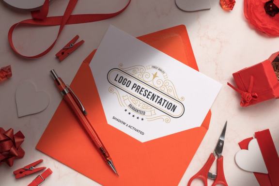 Red Envelope with White Card Mockup