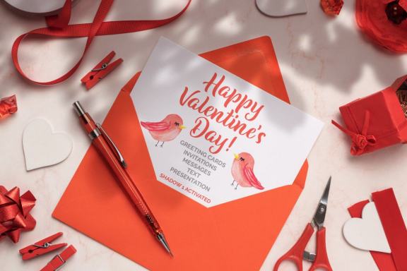 Red Envelope with White Card Mockup