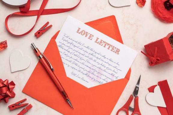 Red Envelope with White Card Mockup