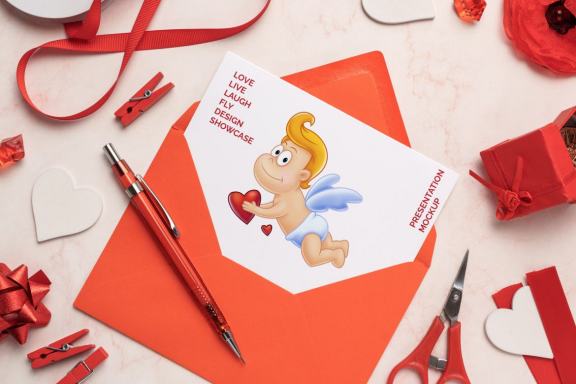 Red Envelope with White Card Mockup