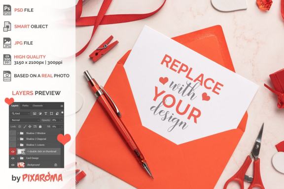 Red Envelope with White Card Mockup