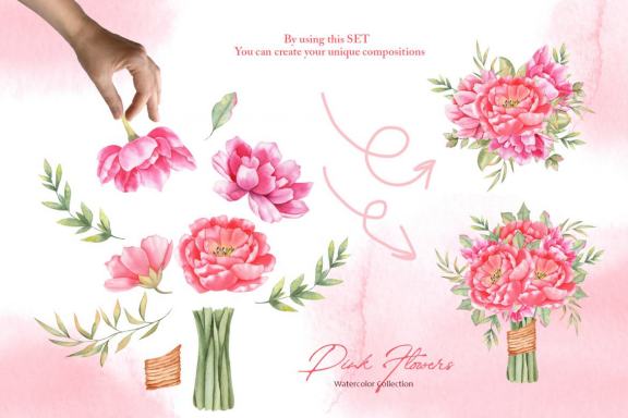 Watercolor Pink Flowers Collection