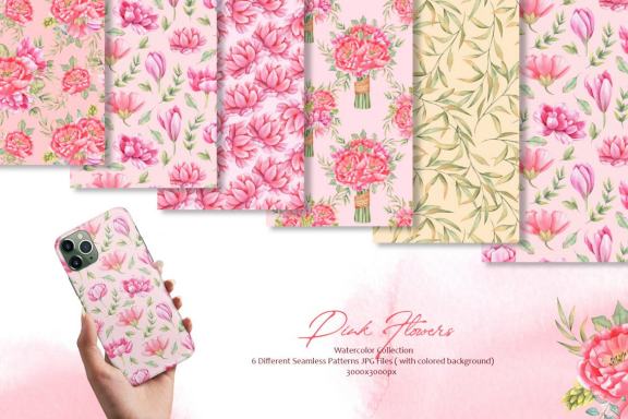 Watercolor Pink Flowers Collection