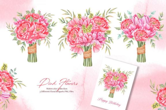 Watercolor Pink Flowers Collection