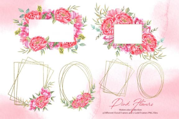Watercolor Pink Flowers Collection