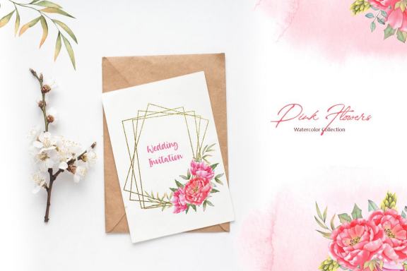 Watercolor Pink Flowers Collection