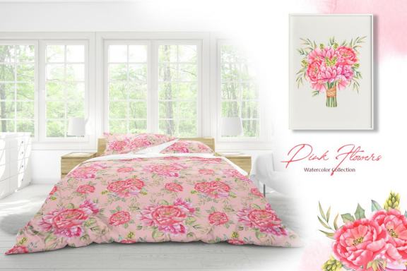 Watercolor Pink Flowers Collection